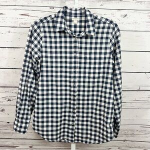 J. Crew Navy Blue & White Plaid Checkered Long Sleeve Button Down Shirt Small